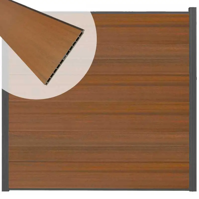 Veilige Betaling Schutting composiet co-extrusie Como teak met antraciet aluminium kader (180 x 180 cm)