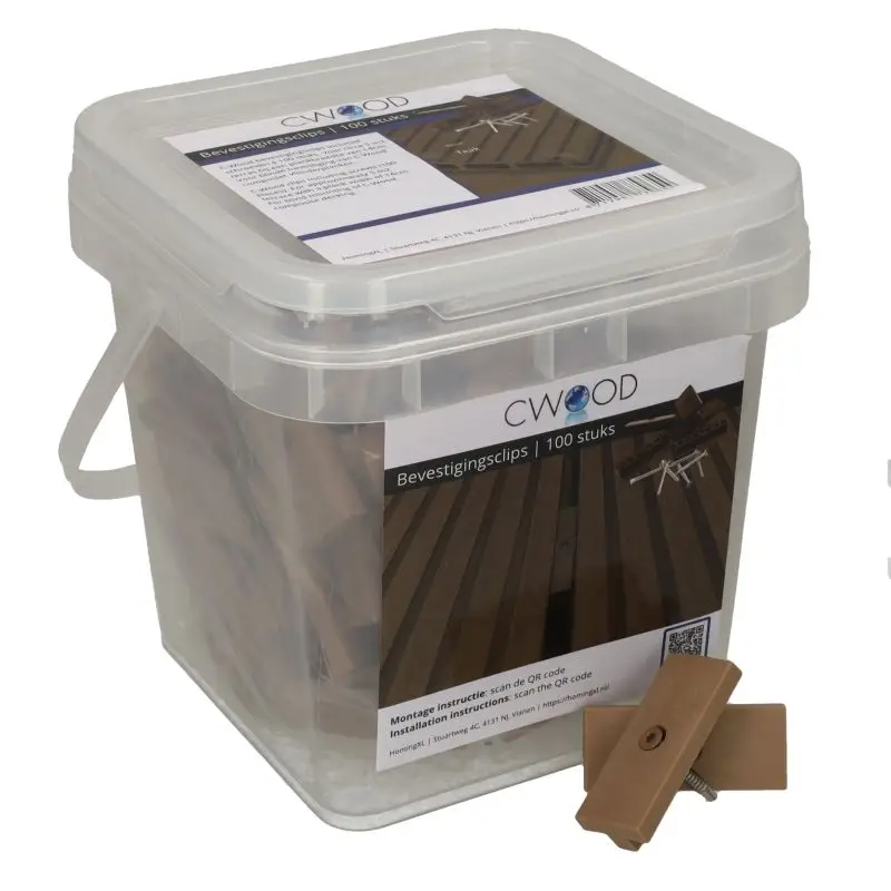 Bevestigingsclips kunststof teak bruin incl RVS schroeven (100 stuks) Direct Beschikbaar