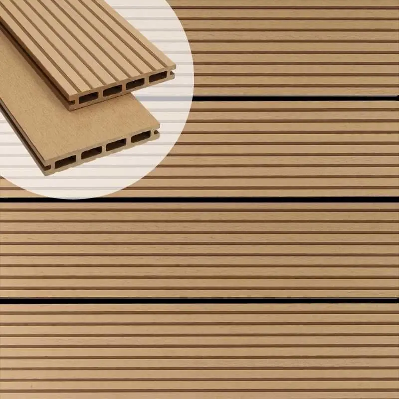 Gereduceerde Prijs Vlonderplank composiet 2,1 x 14 cm teak bruin (3 mtr) grove ribbel en vlak
