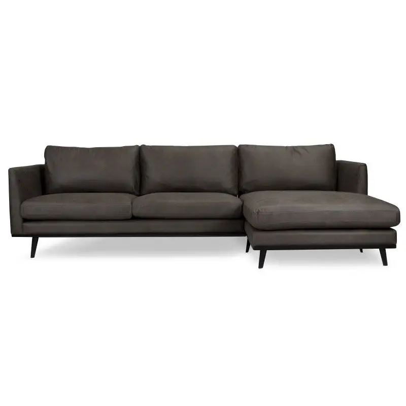 Veilige Betaling Loungebank Odissi chaise longue rechts - leer Kentucky antraciet 01 - 2,58 x 1,60 mtr breed