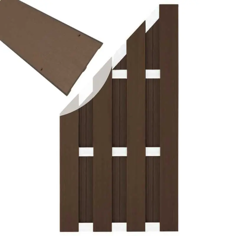 Koopje Schutting composiet schuin Bari oudbruin met blank aluminium frame links (90 x 180/93 cm)