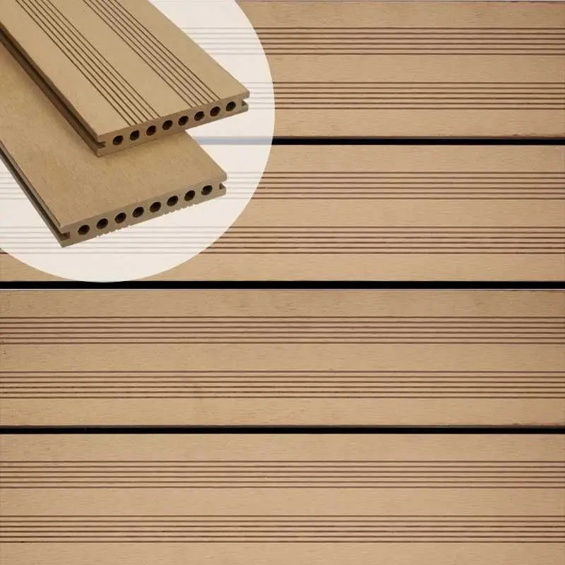 Vlonderplank composiet semi massief 2,1 x 14 cm teak bruin (4 mtr) fijne ribbel en vlak Op = Op