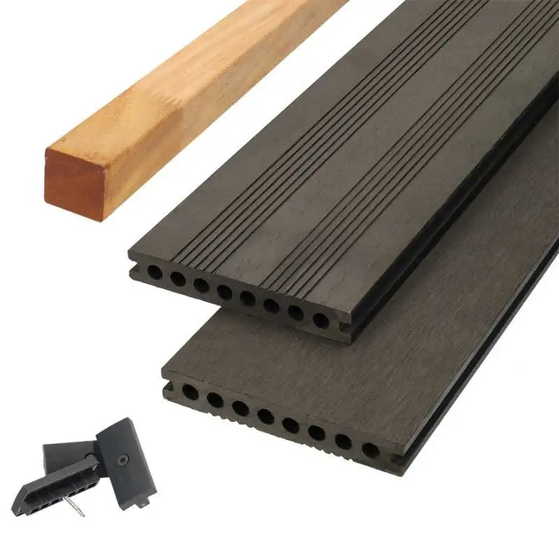 Hete Deal Vlonder totaalpakket composiet semi massief 2,1 x 14 cm antraciet (4 mtr) fijne ribbel en vlak