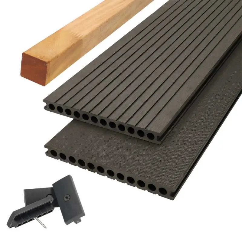 Vlonder totaalpakket composiet semi mass. 2,5x25cm XXL antraciet (4mtr) grove ribbel/geborsteld Goedkoop