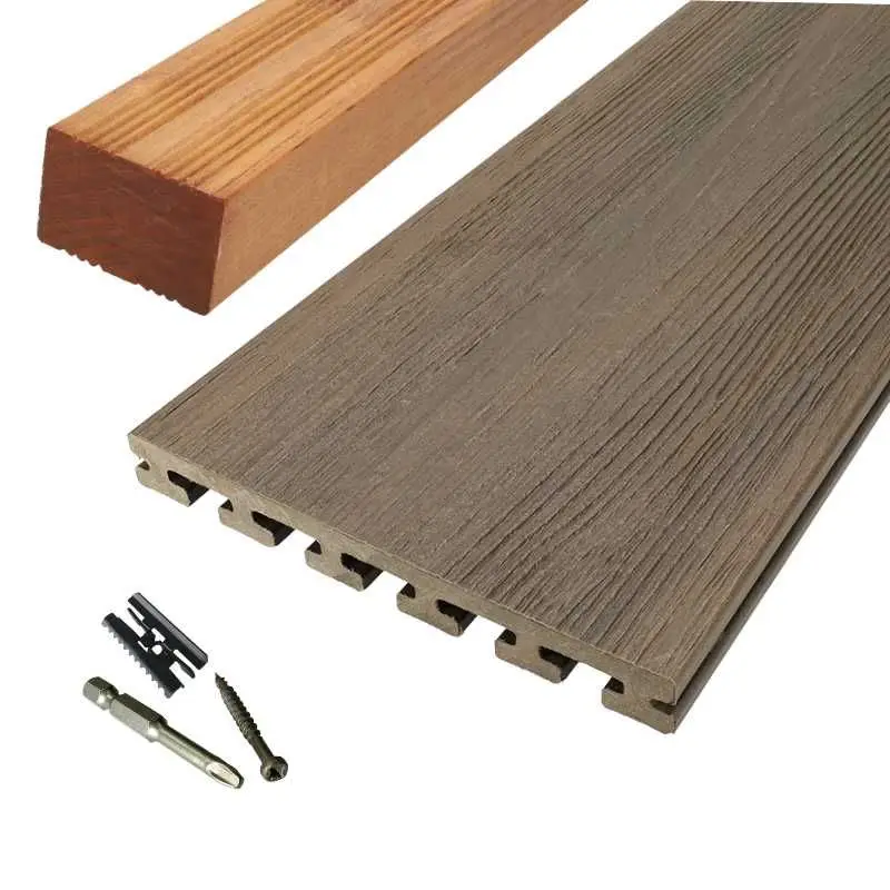 Vlonder totaalpakket composiet 2,5 x 21 cm Ipé (4 mtr) vlak/schorsmotief Must-Have