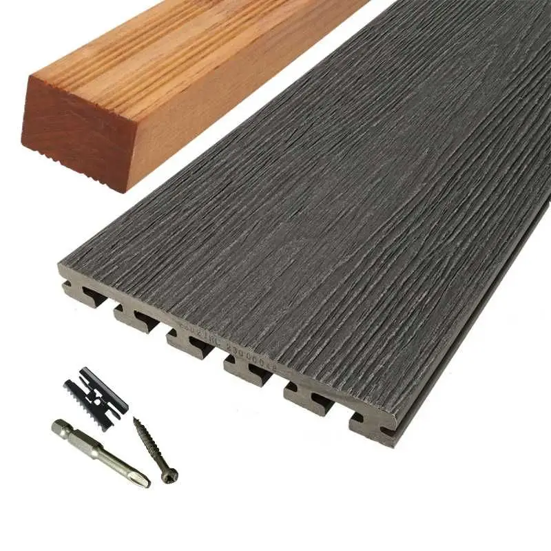 Bestel Nu Vlonder totaalpakket composiet 2,5 x 21 cm Nero (4 mtr) vlak/schorsmotief