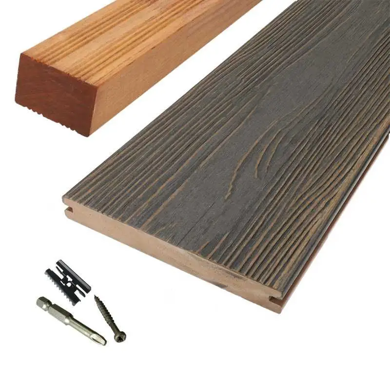 Vlonder totaalpakket composiet massief 2,4 x 19 cm driftwood dark (3 mtr) schorsmotief Direct Beschikbaar