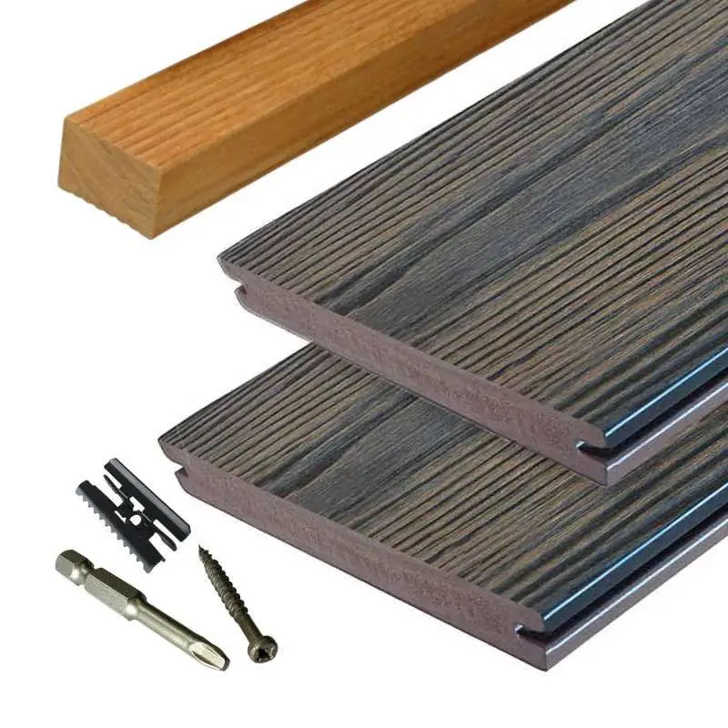 Vlonder totaalpakket composiet massief 2,4 x 19 cm driftwood dark (5 mtr) schorsmotief Betaalbaar