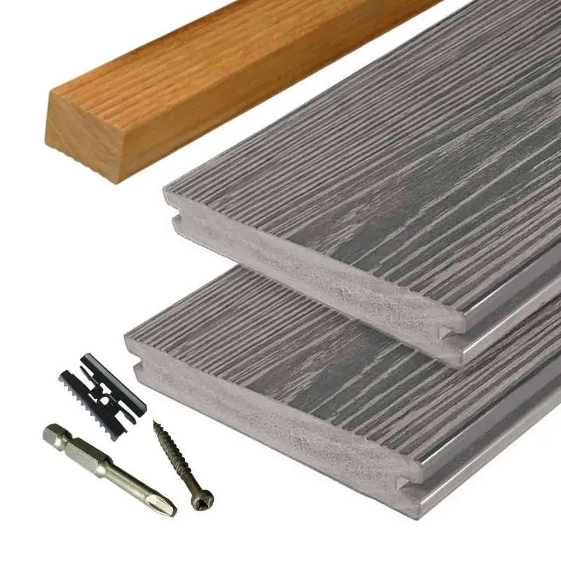 Vlonder totaalpakket composiet massief 2,4 x 19 cm driftwood grey (4 mtr) schorsmotief Dagaanbieding