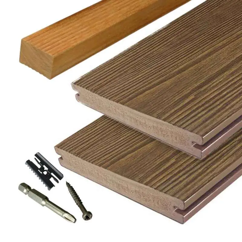 Vlonder totaalpakket composiet massief 2,4 x 19 cm driftwood brown (4 mtr) schorsmotief Koopje