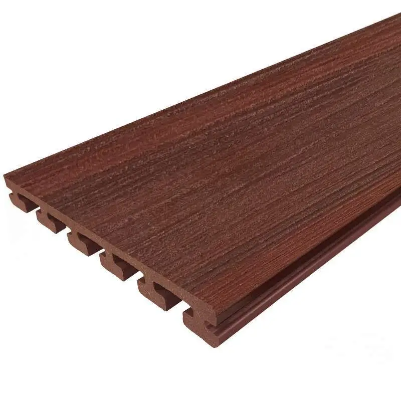 Vlonderplank composiet semi massief 2,5 x 21 cm Padoek (rood) vlak/schorsmotief (5 mtr) Bestseller