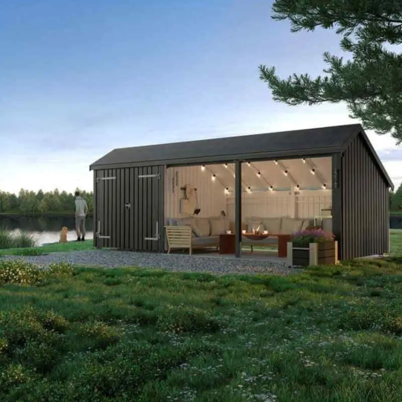 Laatste Versie Multi tuinhuis dubbele deur / open 15,5 m2 onbehandeld incl dakleer/alu strips 248 x 635 x 250 cm - Type B