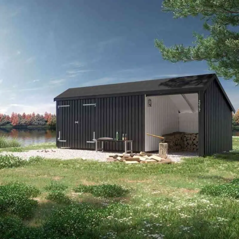 Laatste Versie Multi tuinhuis dubbele deur/dicht/open 15,5 m2 onbehandeld 248 x 635 x 250 cm - Type A
