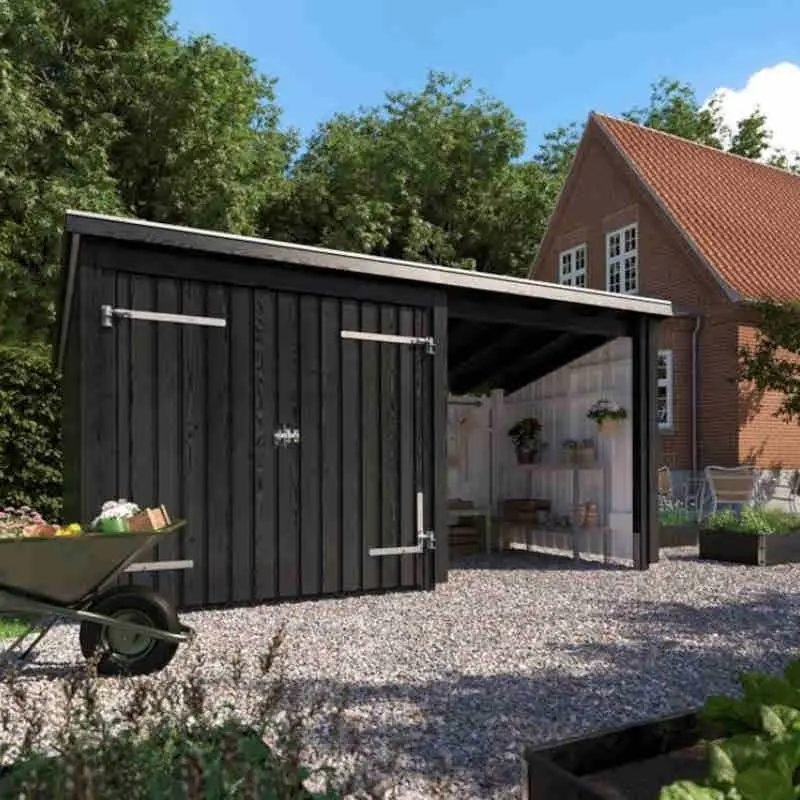 Actieprijs Multi tuinhuis dubbele deur/open 9,5 m2 onbehandeld compleet 218 x 432 x 220 cm - Type C