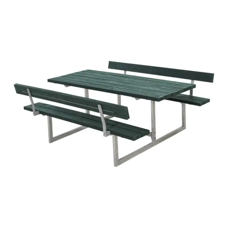 Exclusieve Aanbieding Picknicktafel gerecycled kunststof - Basic - groen 2 rugleuningen - 184 x 177 x 75 cm
