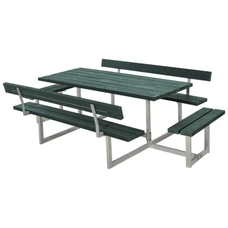 Finale Uitverkoop Picknicktafel gerecycled kunststof - Basic - groen 4 banken 2 met rugleuning - 184 x 260 x 75 cm