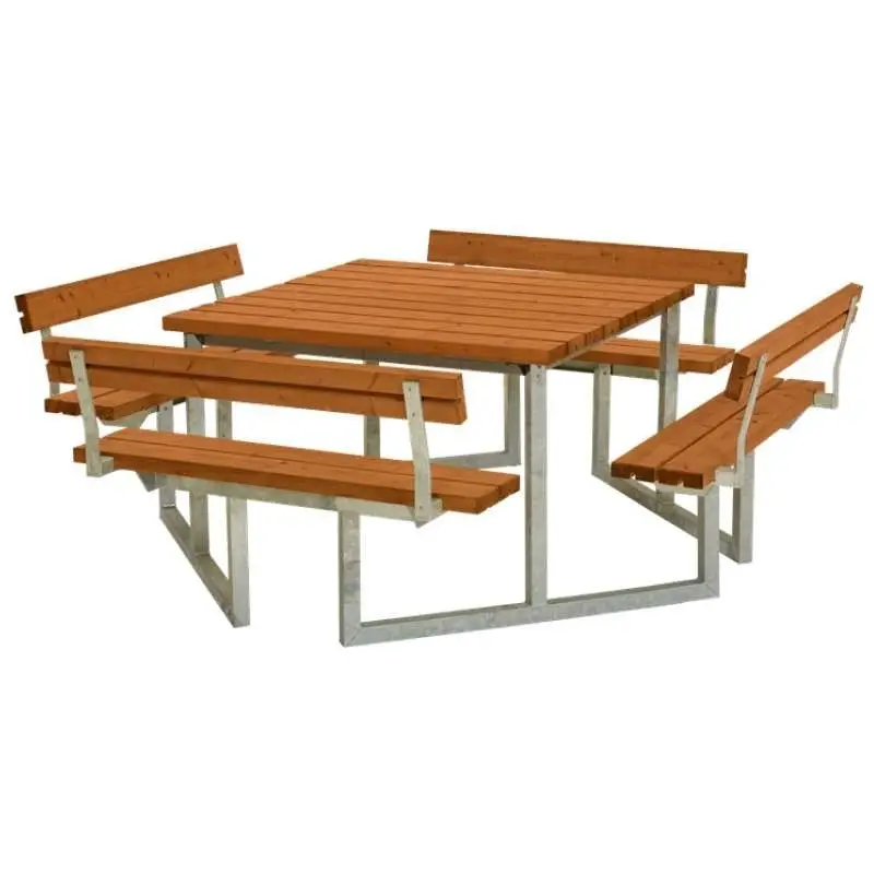 Exclusieve Aanbieding Picknicktafel vuren geimpregneerd - Twist vierkant 4 rugleuningen gegrond teak 227 x 227 x 76 cm