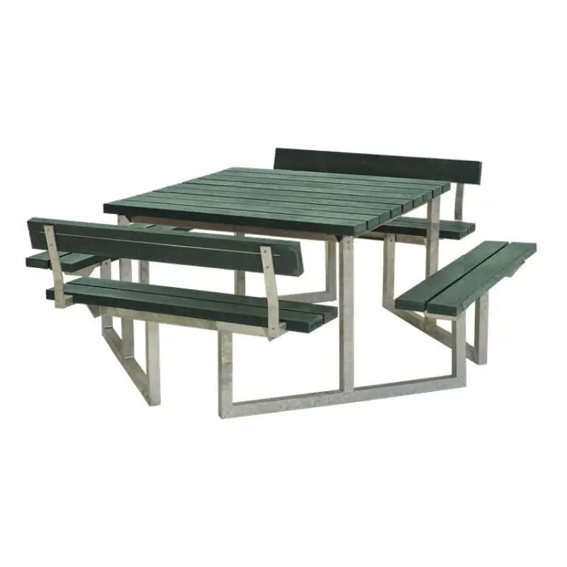 Tijdelijk Beschikbaar Picknicktafel gerecycled kunststof groen - Twist vierkant 2 rugleuningen 227 x 204 x 76 cm