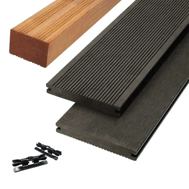 Vlonder totaalpakket composiet massief 1,9 x 14 cm antraciet (4 mtr) grove ribbel/vlak Gecertificeerd