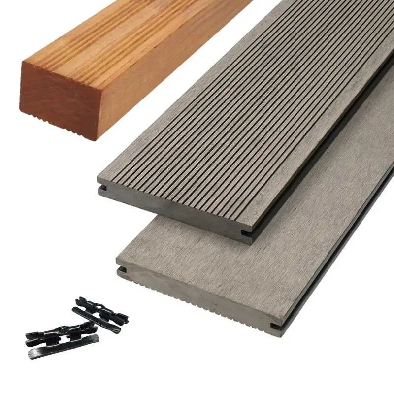 Vlonder totaalpakket composiet massief 1,9 x 14 cm grijs (3 mtr) grove ribbel/vlak Betaalbaar