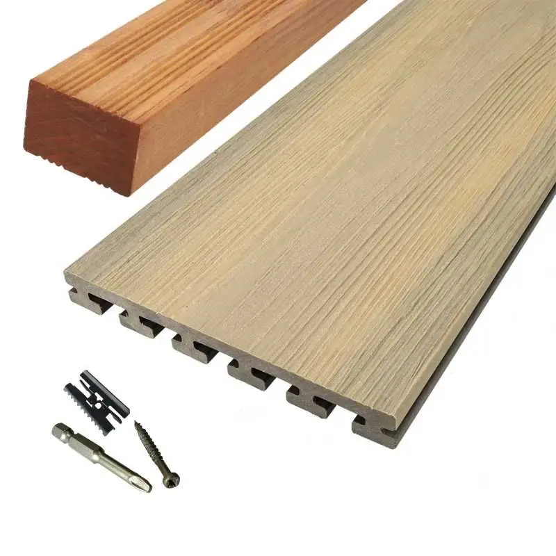Beste Prijs Vlonder totaalpakket composiet 2,5 x 21 cm Eiken (4 mtr) vlak/schorsmotief