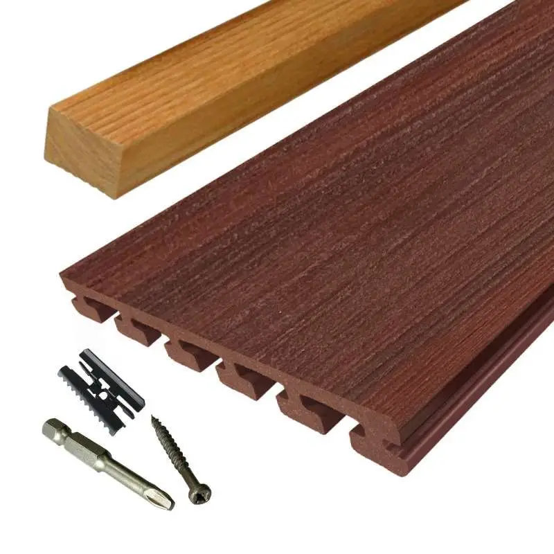 Lage Kosten Vlonder totaalpakket composiet 2,5 x 21 cm Padoek (5 mtr) vlak/schorsmotief