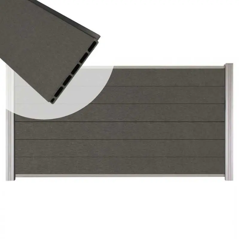 Zelfbouw schutting composiet Mix & Match antraciet - blank alu accessoires (180 x 90 cm) Beperkte Voorraad