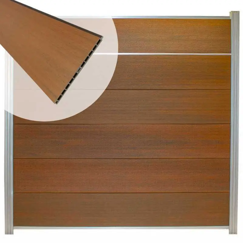 Finale Uitverkoop Schutting composiet co-extrusie Como teak met blank aluminium kader en sierlijst (180 x 180 cm)