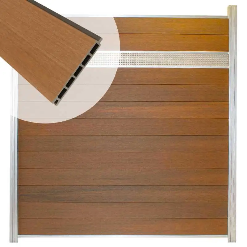 Alleen Vandaag Schutting composiet co-extrusie Garda teak met blank alu kader en deco lamel rooster (180x190cm)