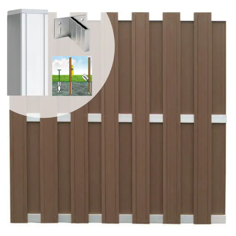 Bestel Nu Schutting set composiet Stijl bruin met blank aluminium frame (7,54 meter)