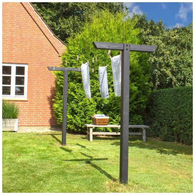 Droogrek hout - inclusief waslijn zwart 400 x 90 x 185 cm Rechtstreeks Van De Fabrikant