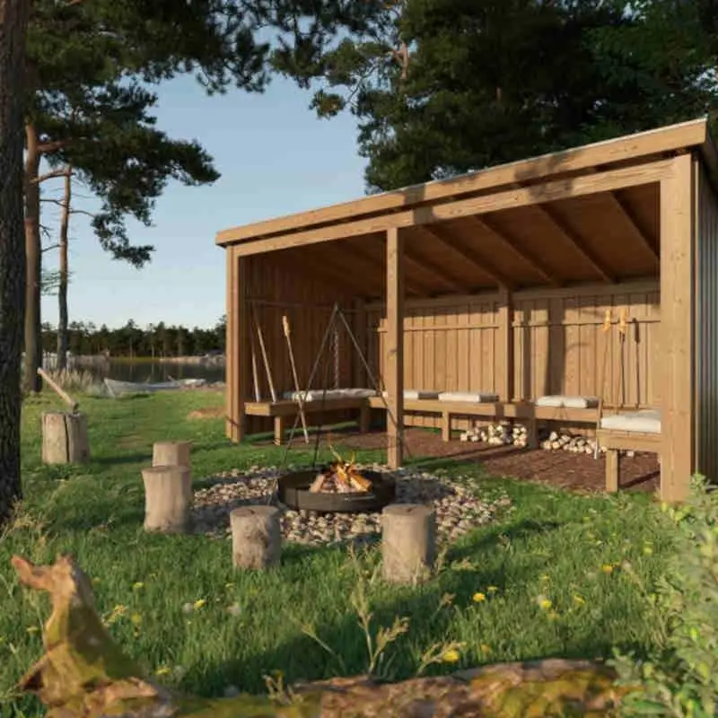Lage Kosten Overdekt huis met u-hoekbank 9,5 m2 - 432 x 218 x 169/220 cm - Type A