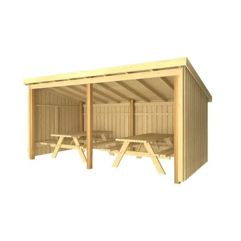 Voordeelprijs Overkapping met 2 picknicktafels 9,5 m2 - 432 x 218 x 169/220 cm