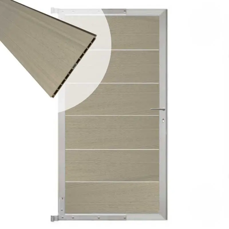 Tuindeur composiet Como vergrijsd bruin met blank alu kader (90 x 180 cm) Tijdelijk Beschikbaar