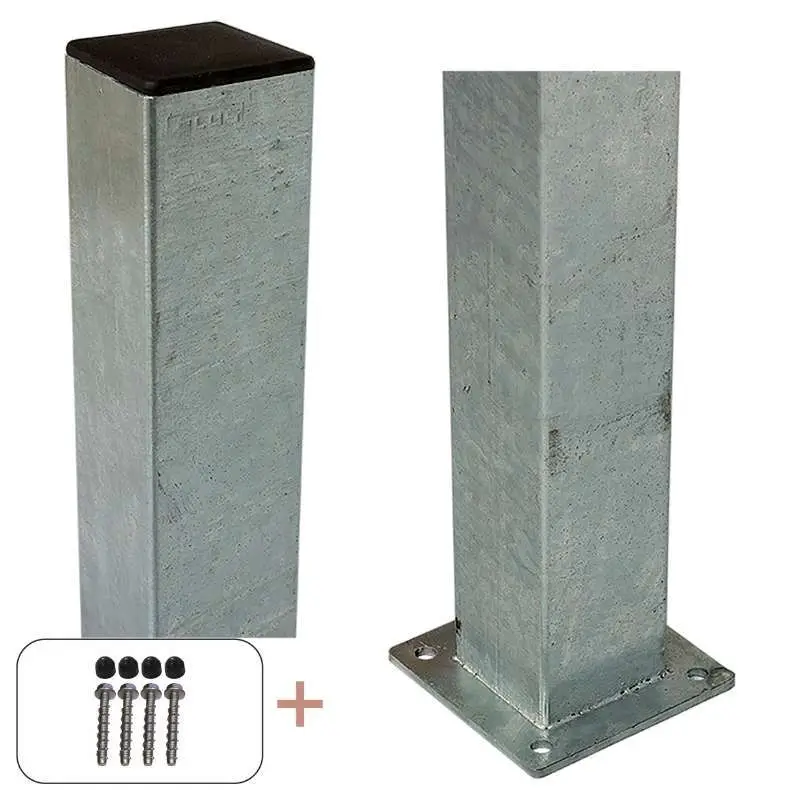 Direct Beschikbaar Paal staal met voet gegalvaniseerd incl. schroeven - 8 x 8 x 150 cm