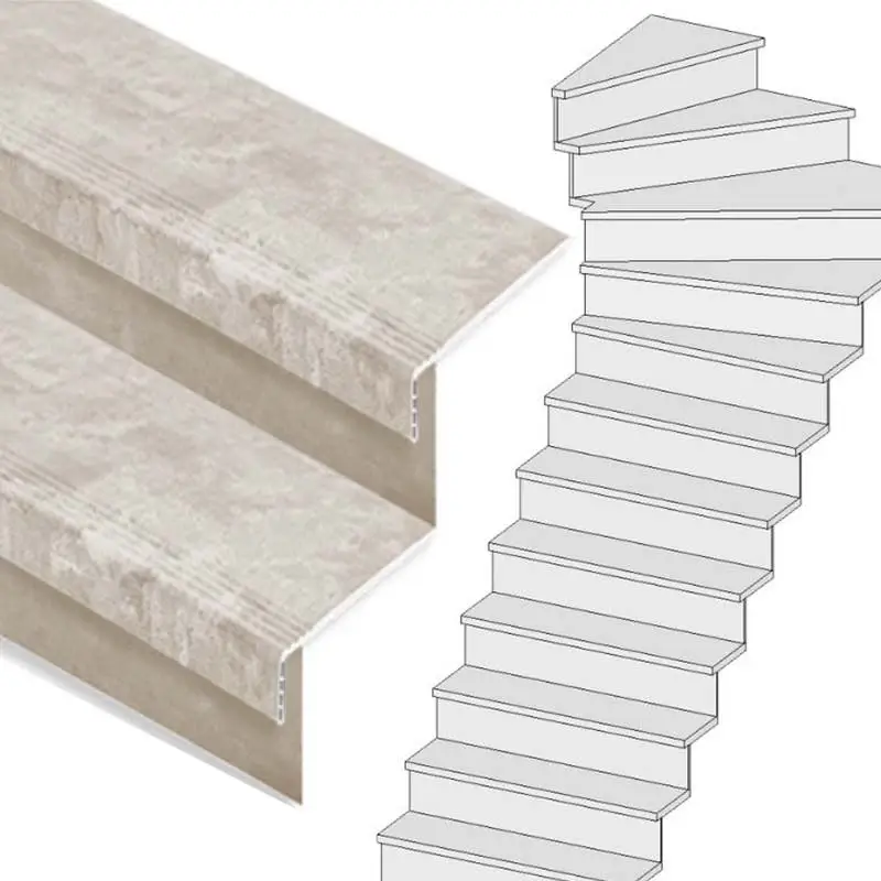 Hoge Kwaliteit Traprenovatie set - 1 kwart draai - 14 treden SPC toplaag Beton Taupe incl. stootborden