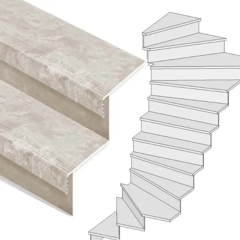 Bestseller Traprenovatie set - 2 kwart draai - 16 treden SPC toplaag Beton Taupe incl. stootborden