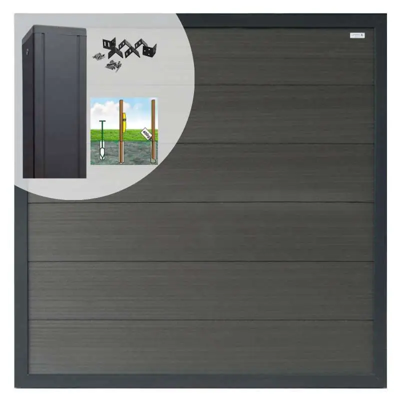 Exclusieve Aanbieding Schutting set composiet Forte antraciet met antraciet aluminium kader (9,41 meter)