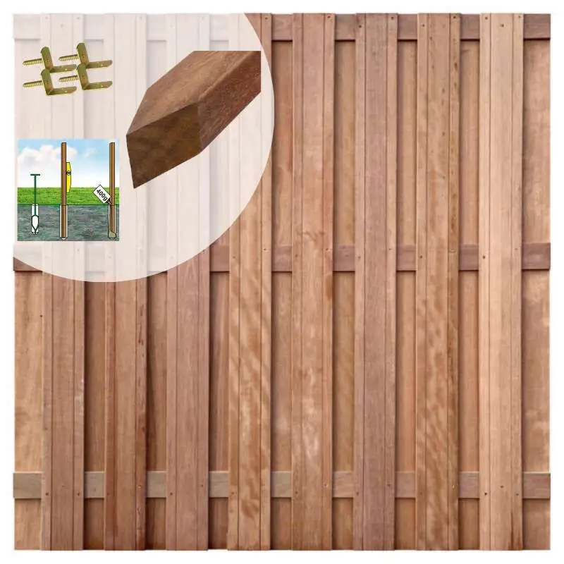 Direct Verzonden Schutting set hardhout keruing recht 15L v-groef (7,55 meter)