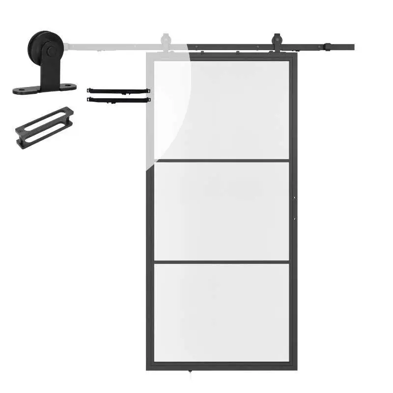 Direct Beschikbaar Stalen schuifdeur - Loft - 3 vaks helder glas - 215 x 100 cm inclusief schuifdeursysteem
