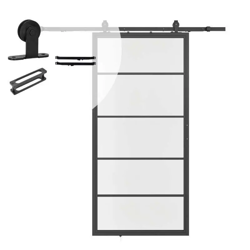 Snelle Levering Stalen schuifdeur - Loft - 5 vaks helder glas - 215 x 100 cm inclusief schuifdeursysteem