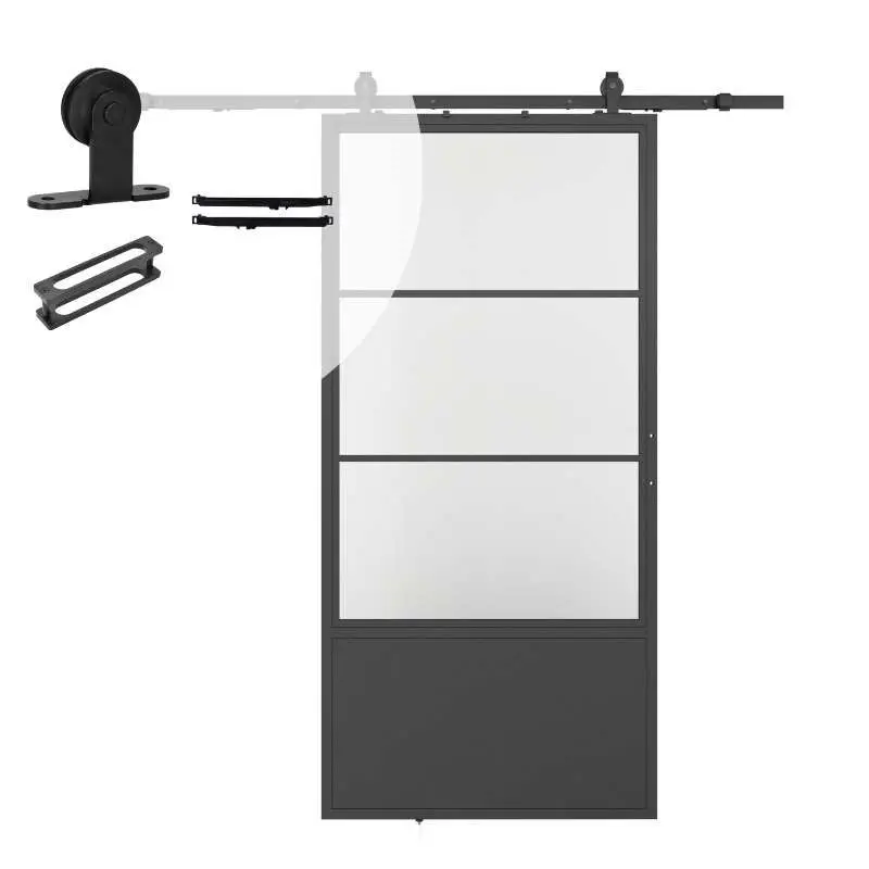 Stalen schuifdeur - Loft - 3 vaks helder glas - kickplate - 215 x 100 cm inclusief schuifdeursysteem Laatste Kans