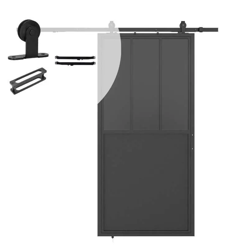 Stalen schuifdeur - Loft - 3 vaks rookglas - kickplate - 215 x 100 cm inclusief schuifdeursysteem Weekendaanbieding