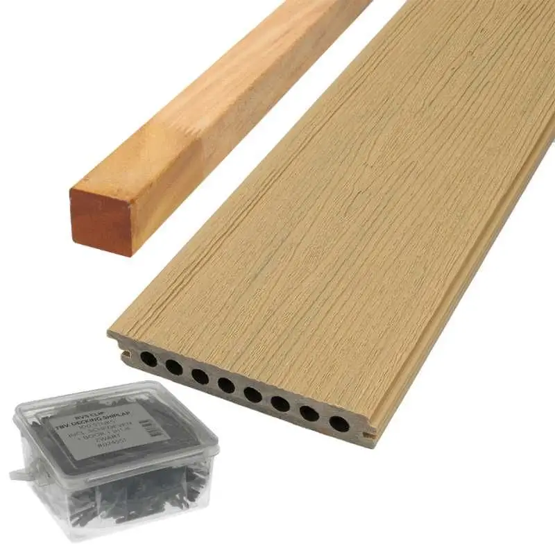 Vlonder totaalpakket composiet semi massief co-extrusie 2,1x14 cm Sunset Teak (4 mtr) houtnerf Beste Prijs