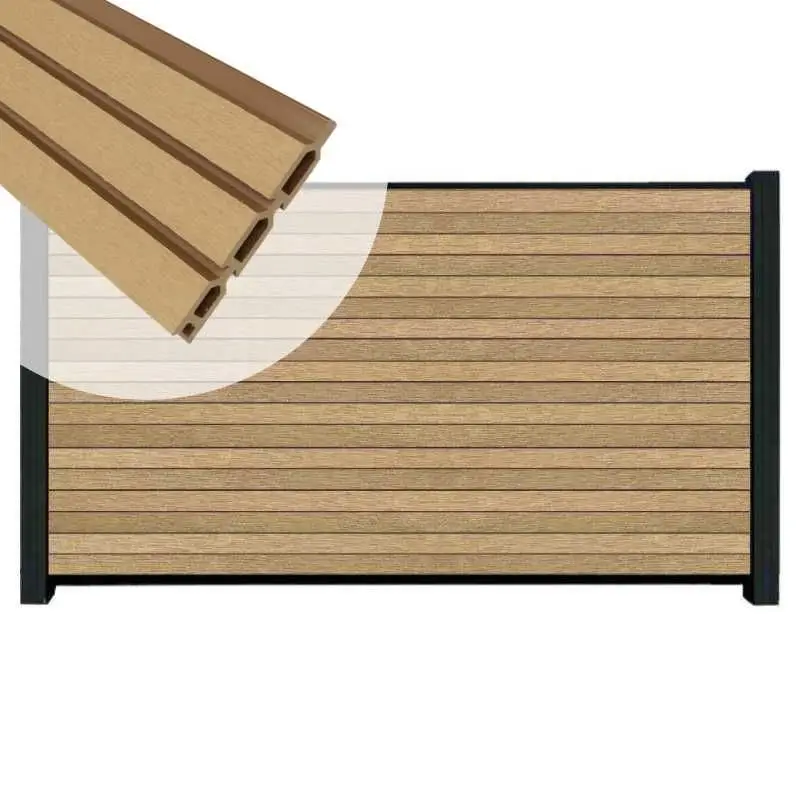 Gereduceerde Prijs Zelfbouw schutting composiet Rhombus Triple teak - zwart alu accessoires (180 x 90 cm)