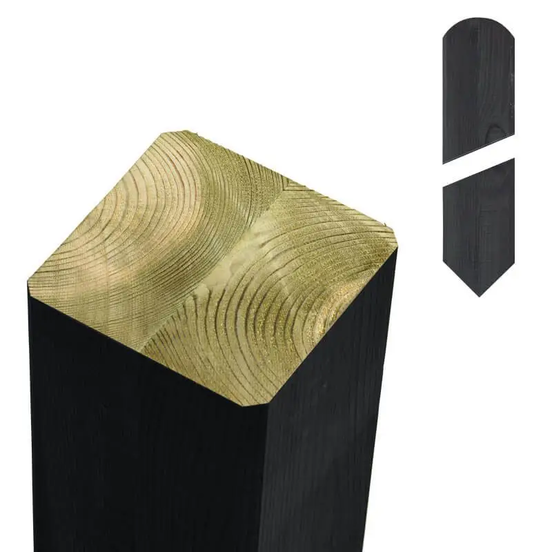 Direct Verzonden Paal vuren 7 x 7 cm zwart (207 cm) met gepunte en afgeronde kant geschaafd
