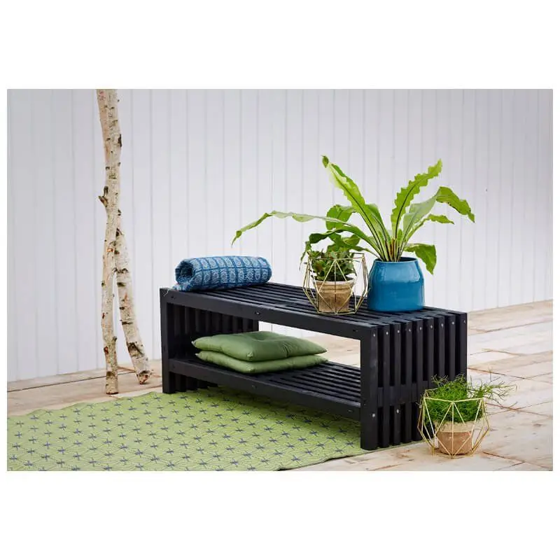 Alleen Vandaag Lattenbank vuren met plank - Rustik Design 138 cm zwart geverfd