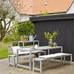 Flitsaanbieding Planken tafel vuren geimpregneerd - Plankesaet grijsbruin 77 x 186 x 72 cm
