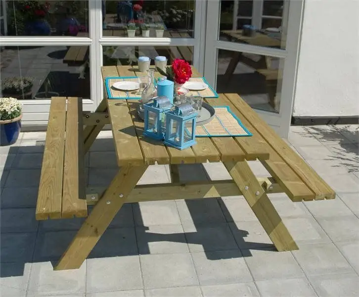 Uitverkoop Picknicktafel vuren geimpregneerd - Opklapbare zitting - 155 x 177 x 71 cm