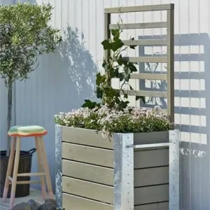 Laatste Kans Plantenbak vuren geïmpregneerd - Cubic roomdivider grijsbruin 87 x 50 x 155 cm
